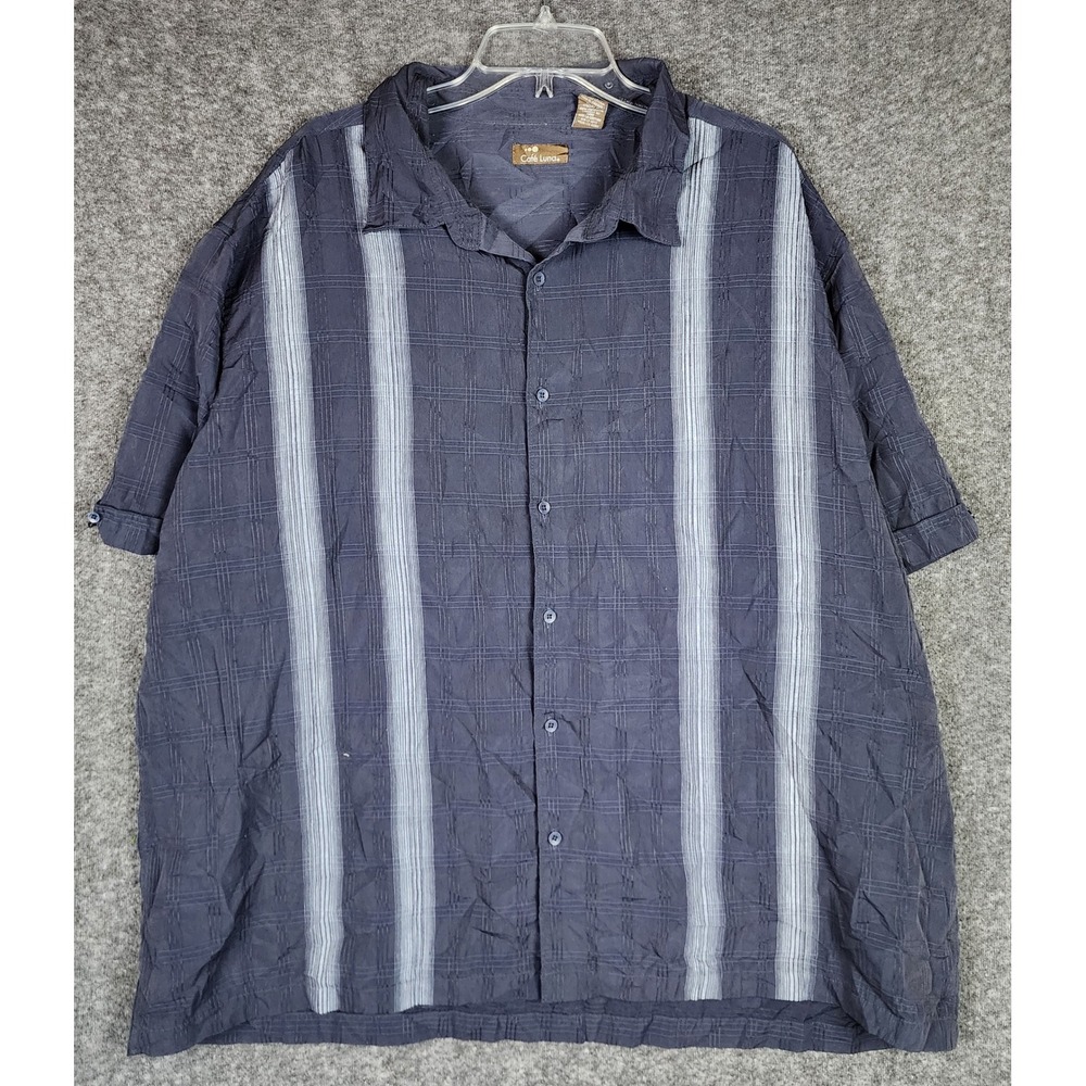 Cafe Luna Shirt Mens 3XL Short Sleeve Striped Blue Button-Down EUC